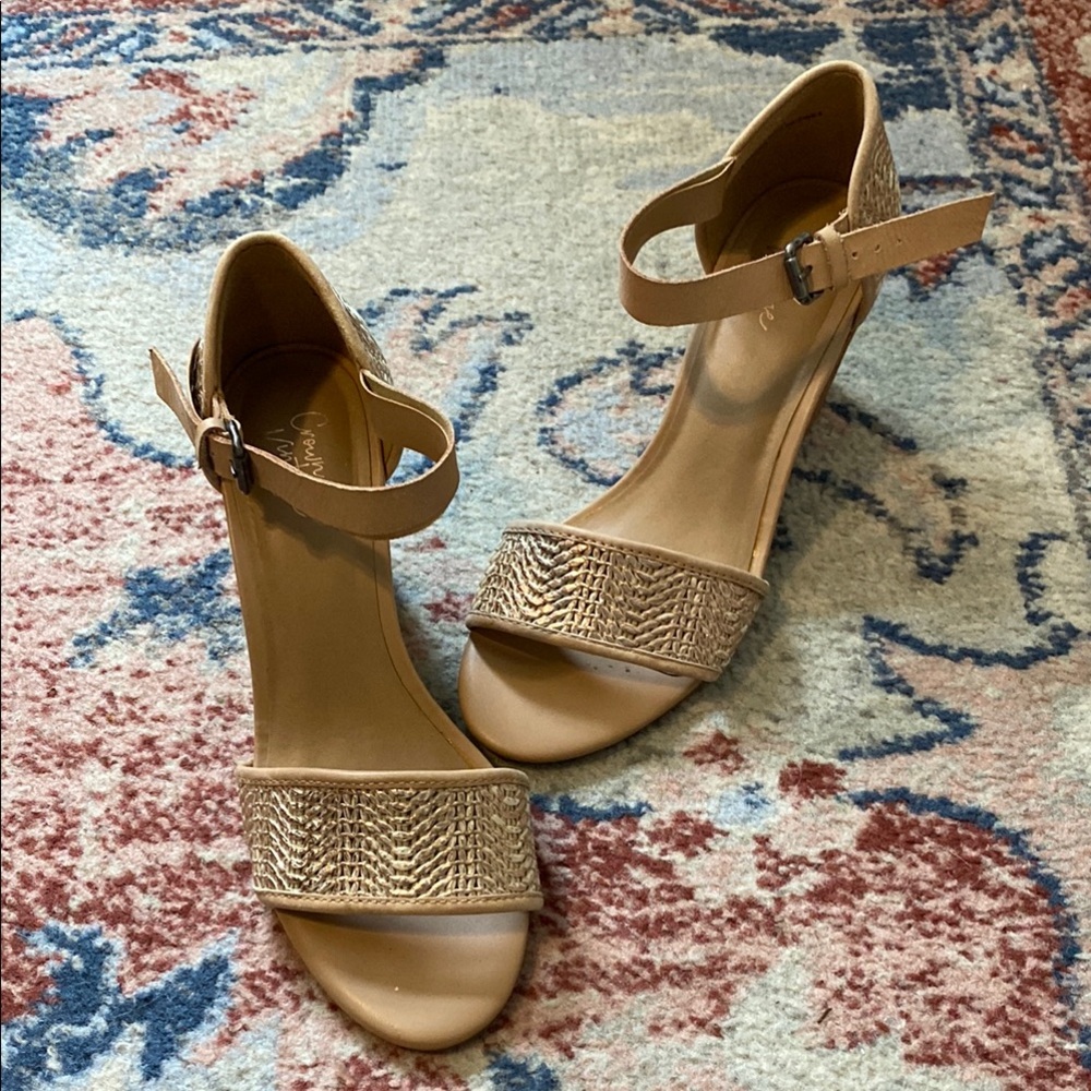 Crown Vintage Tan Wedges with Woven Straps